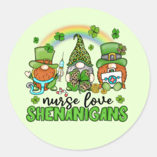 Pegatina Redonda Enfermera Love Shenanigans St. Patrick's