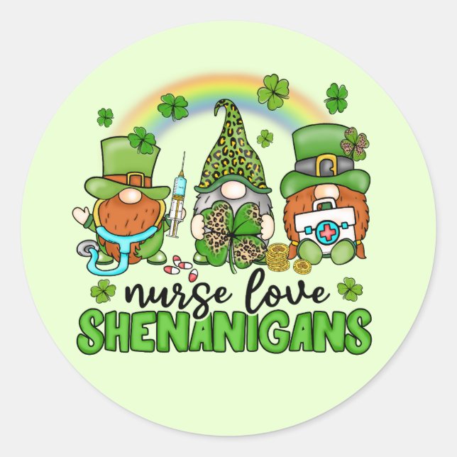 Pegatina Redonda Enfermera Love Shenanigans St. Patrick's (Anverso)