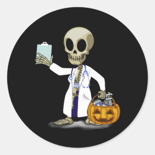 Pegatina Redonda Enfermera Médica del Skeleton Halloween Calabaza J