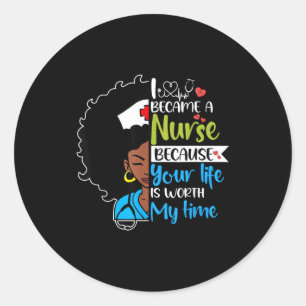 Pegatina Redonda Enfermera mujer negra Mes de la historia negra Esc