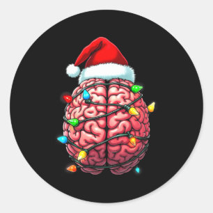 Pegatina Redonda Enfermera Neuro Navideña Gorro de Santa Neurología