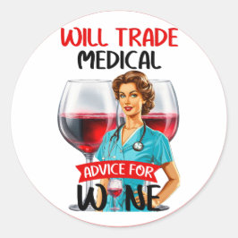 Pegatina Redonda Enfermera Nostálgica Cute Pinup Asesoramiento Come