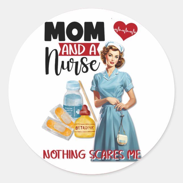 Pegatina Redonda Enfermera nostálgica cute pinup mamá y enfermera (Anverso)