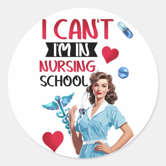 Pegatina Redonda Enfermera Nostálgica en escuela de Enfermería (Anverso)