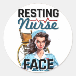Pegatina Redonda Enfermera nostálgica lindo Pinup Enfermera de enfe