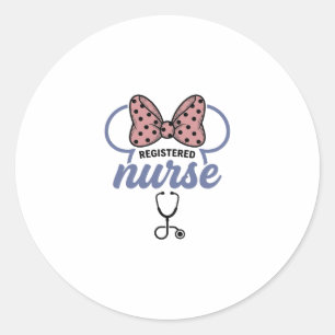 Pegatina Redonda Enfermera registrada Bow Stethoscope Gráfico Vinta