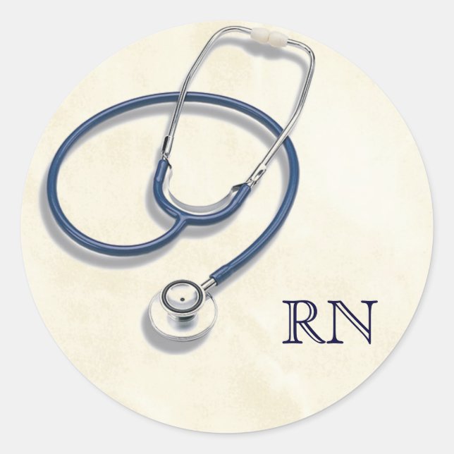 Pegatina Redonda Enfermera Registrada En RN Con Stethoscope (Anverso)