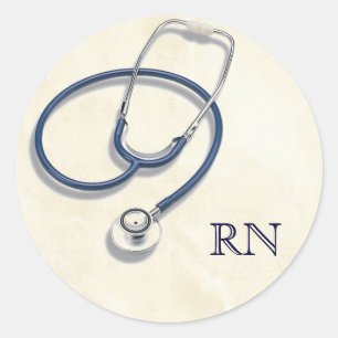 Pegatina Redonda Enfermera Registrada En RN Con Stethoscope