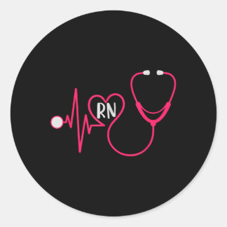 Pegatina Redonda Enfermera Registrada Rn Latido Del Corazón Ekg Est