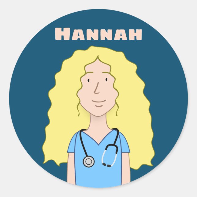 Pegatina Redonda Enfermera rubia (Anverso)