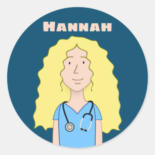 Pegatina Redonda Enfermera rubia