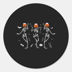 Pegatina Redonda Enfermera Skeleton Dancing Halloween Equipo de sal