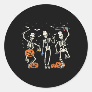 Pegatina Redonda Enfermera Skeleton Halloween Healthcare 2