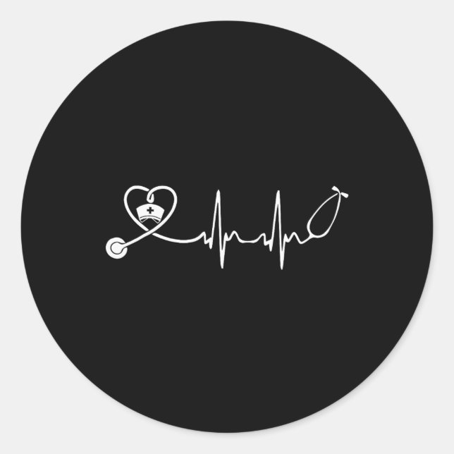 Pegatina Redonda Enfermera Stethoscope (Anverso)