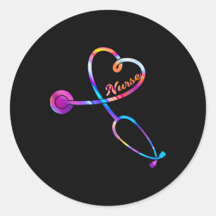 Pegatina Redonda Enfermera Stethoscope latido Enfermería Ekg Estudi