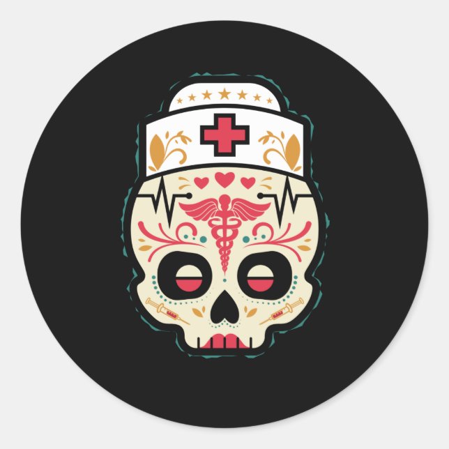 Pegatina Redonda Enfermera Sugar Skull (Anverso)