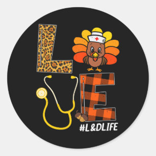 Pegatina Redonda Enfermera Turquía Día de Acción de Gracias Día de