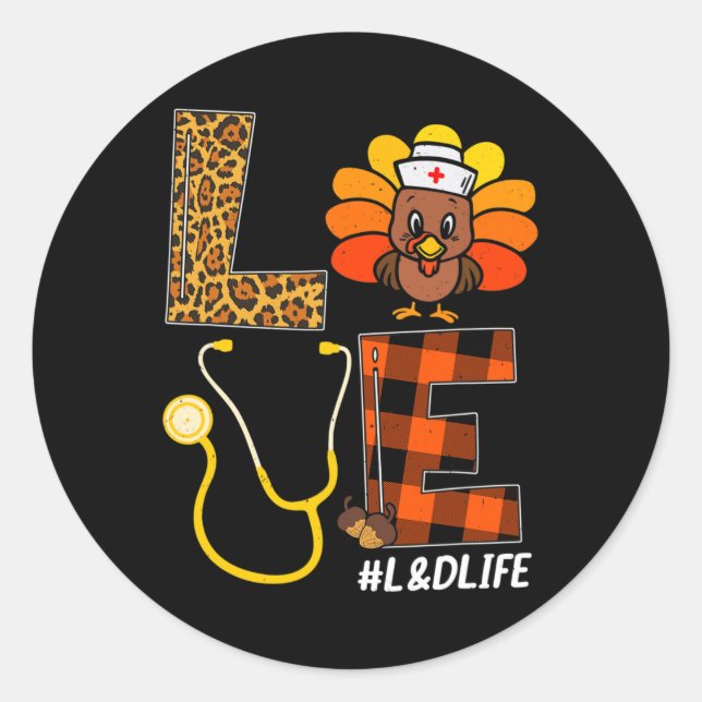 Pegatina Redonda Enfermera Turquía Día de Acción de Gracias Día de  (Anverso)