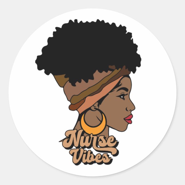 Pegatina Redonda Enfermera vibes afro enfermera afroamericana mujer (Anverso)
