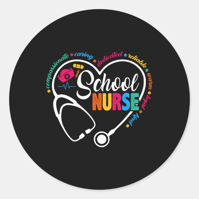 Pegatina Redonda Enfermera Vintage Love Heart Nurse Life (Anverso)