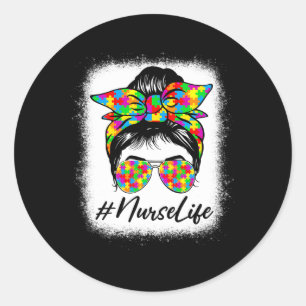 Pegatina Redonda Enfermeras desordenadas mujeres de bollos que apoy