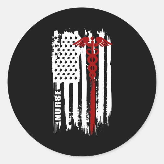 Pegatina Redonda Enfermeras Estadounidenses De Bandera (Anverso)