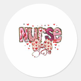 Pegatina Redonda Enfermeras Felices San Valentín Coquette Bow Gir d