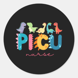 Pegatina Redonda Enfermeras pediátricas Picu Dinosaurios Picu Enfer