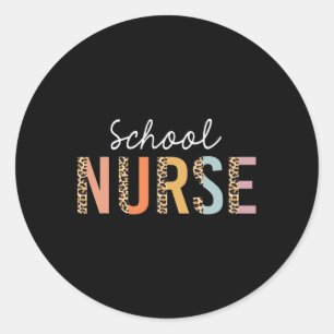Pegatina Redonda Enfermería De Impresión De Leopardo De Enfermería