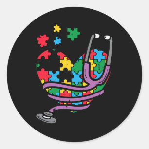 Pegatina Redonda Enfermería de sensibilización sobre el autismo del