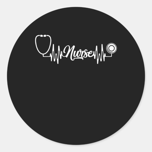 Pegatina Redonda Enfermería del latido cardiaco de la enfermera (Anverso)
