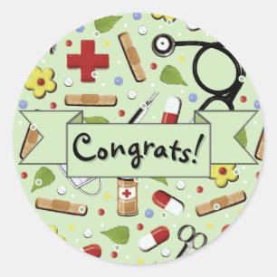 Pegatina Redonda Enfermería Graduación de Escuela Congrats Ronda cl