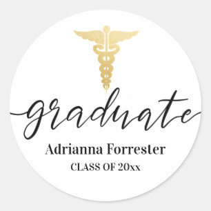 Pegatina Redonda Enfermería Médica Graduada Faux Relieve metaliza