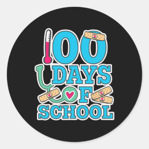 Pegatina Redonda Enfermero 100 Días De Escuela