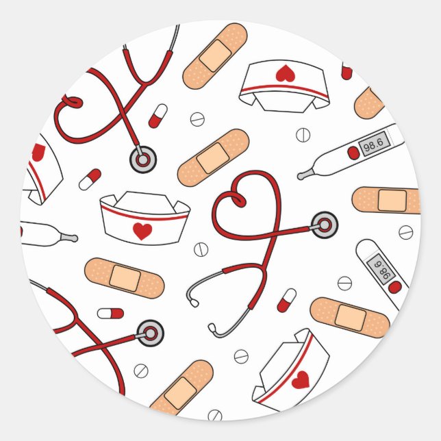 Pegatina Redonda Enfermero Amor Imprimir fondo blanco (Anverso)