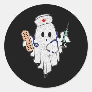 Pegatina Redonda Enfermero De Enfermería Fantasma Scrub Top Hallowe