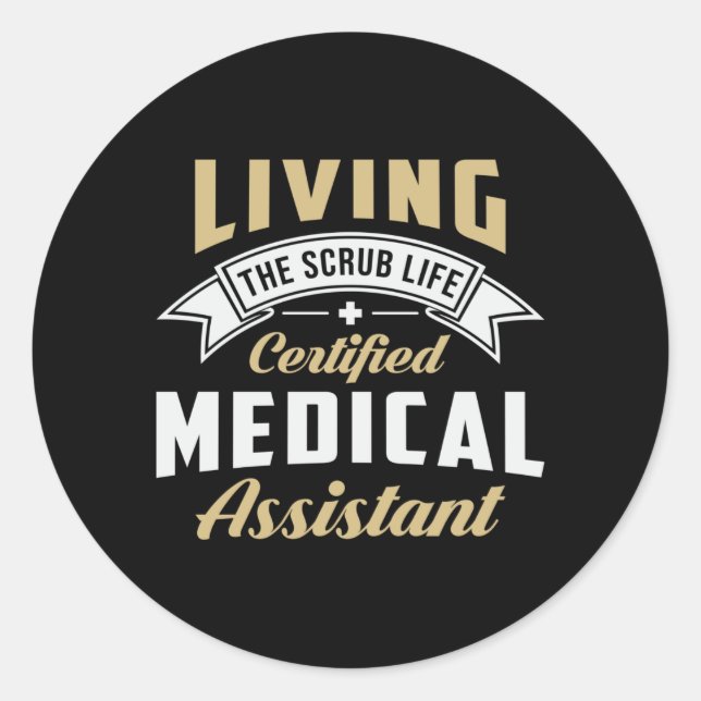 Pegatina Redonda Enfermero de Medicina de Auxiliar Médico Certifica (Anverso)