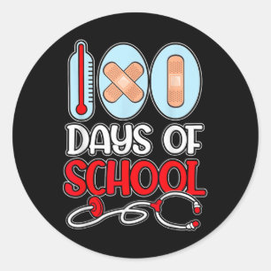Pegatina Redonda Enfermero escolar 100 días de escuela AMA a Stetho