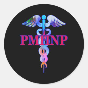 Pegatina Redonda Enfermero Psiquiátrico Profesional Pmhnp Caduceus 