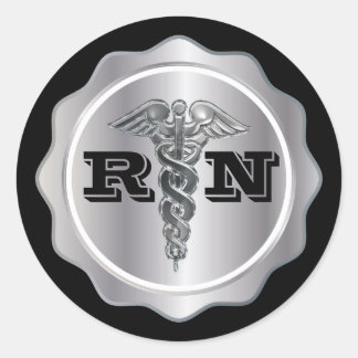 Pegatina Redonda Enfermero RN de Silver Caduceus | Médico