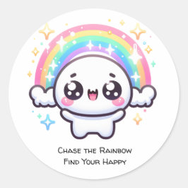 Pegatina Redonda Enfrentar el arcoiris y encontrar tu felicidad