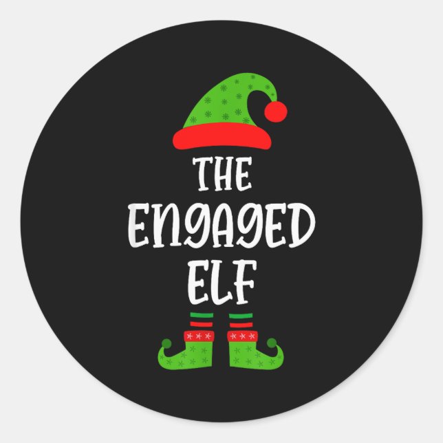Pegatina Redonda Engaged Elf Family Matching Christmas Engagement  (Anverso)