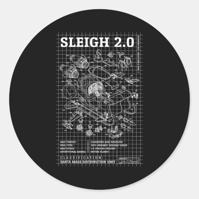 Pegatina Redonda Engineer Christmas Funny Santa Rocket Sleigh Bluep (Anverso)