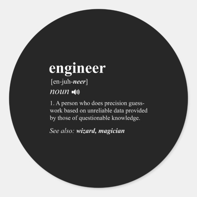 Pegatina Redonda Engineer Definition Funny Engineering Mechanical C (Anverso)