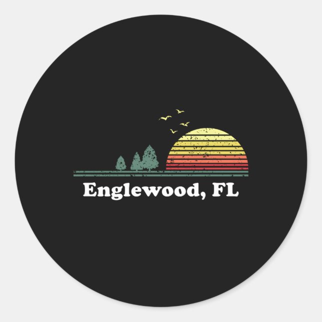 Pegatina Redonda Englewood Florida Home Print (Anverso)
