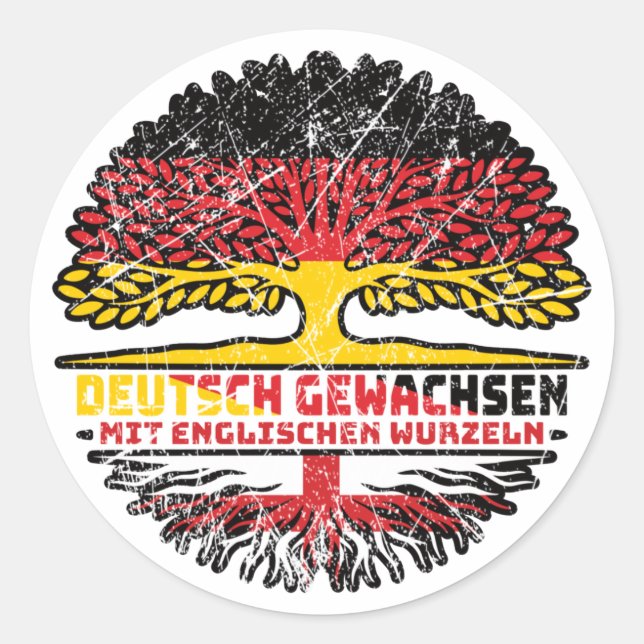 Pegatina Redonda Englisch Deutsch Deutschland Baum Wurzel (Anverso)