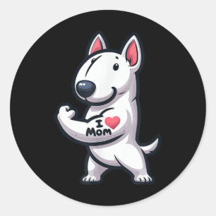 Pegatina Redonda English Bull Terrier I Love Mom Funny Dog Tattoo