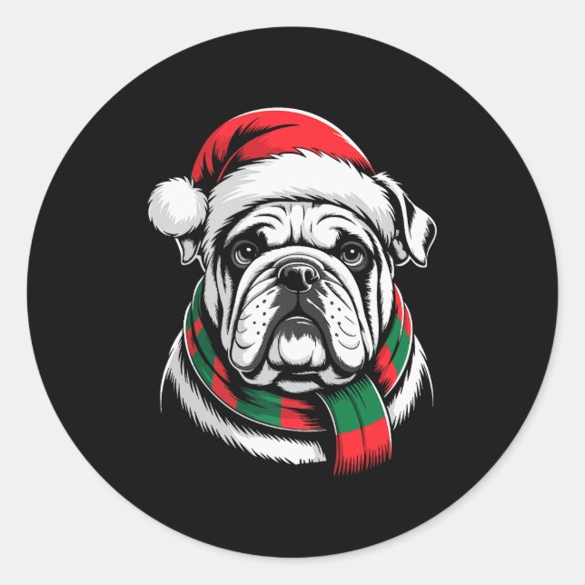 Pegatina Redonda English Bulldog Xmas Santa Hat F Christmas Costume (Anverso)
