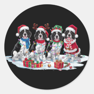 Pegatina Redonda English Springer Spaniel Santa hat antlers elf Chr