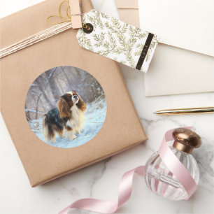 Pegatina Redonda English Toy Spaniel Deja que nieve Navidad 